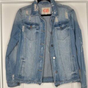 GB Gianni Bini “The Future Is Ours” Distressed Light Wash Jean Jacket, XS